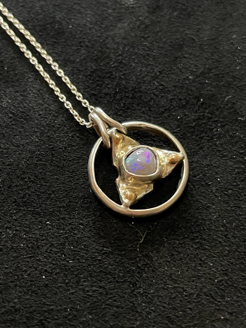 Portal Artifact: Sky- Argentium Silver, 14k Gold, Opal Pendant