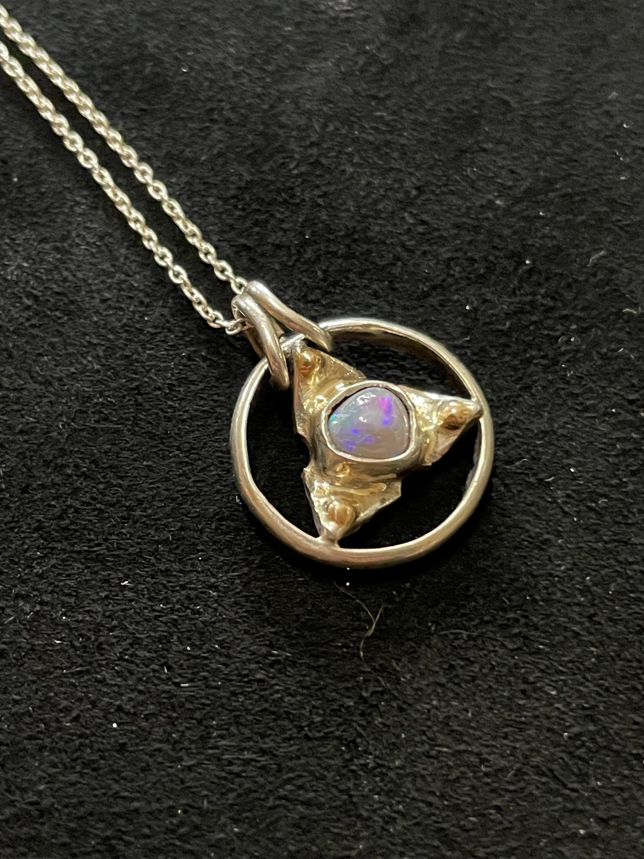 Portal Artifact: Sky- Argentium Silver, 14k Gold, Opal Pendant