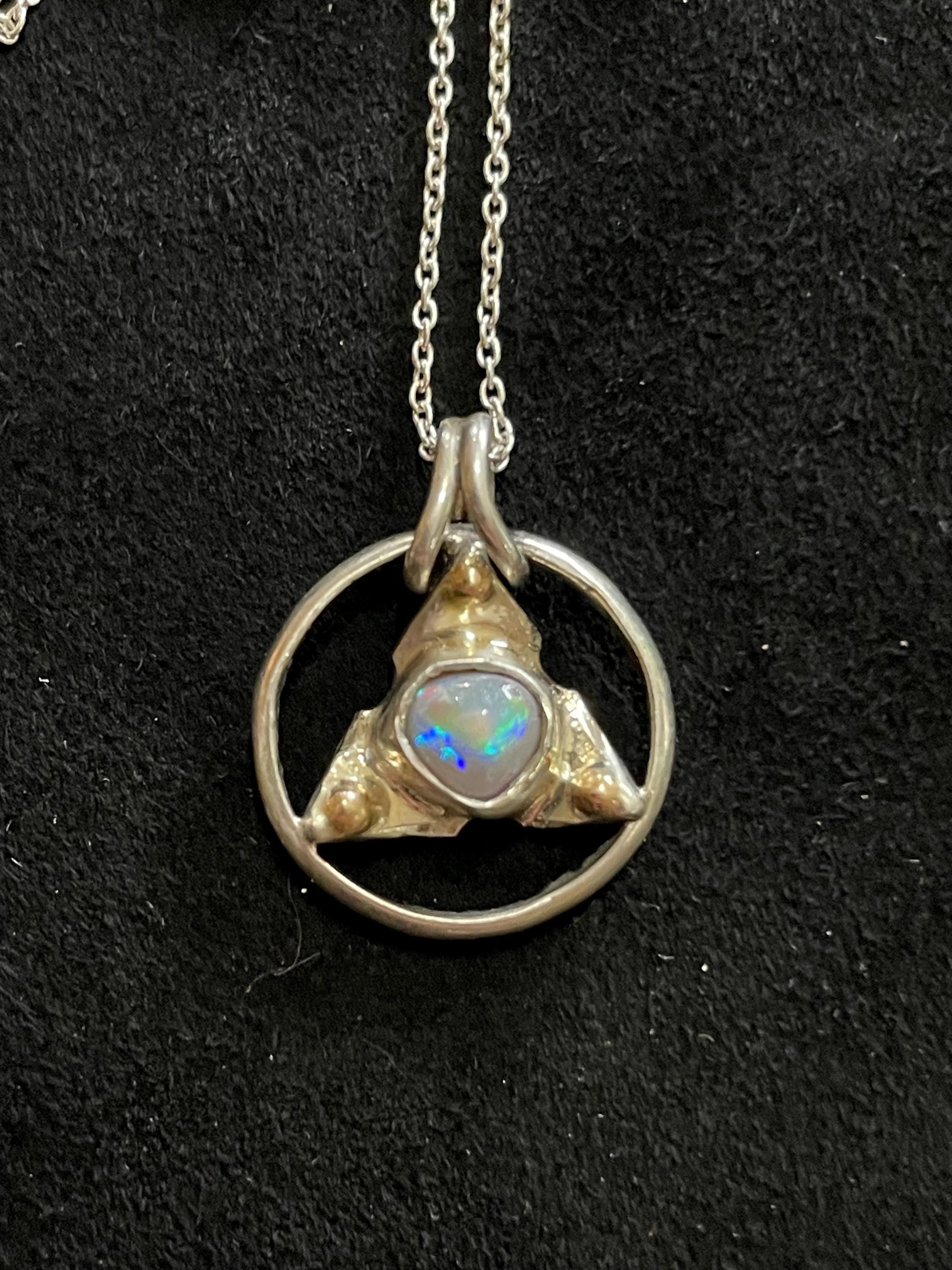 Portal Artifact: Sky- Argentium Silver, 14k Gold, Opal Pendant