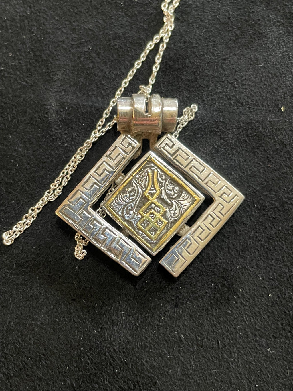 Tribute To Lolth- Pendant, Argentium Silver and 24k Gold Inlay