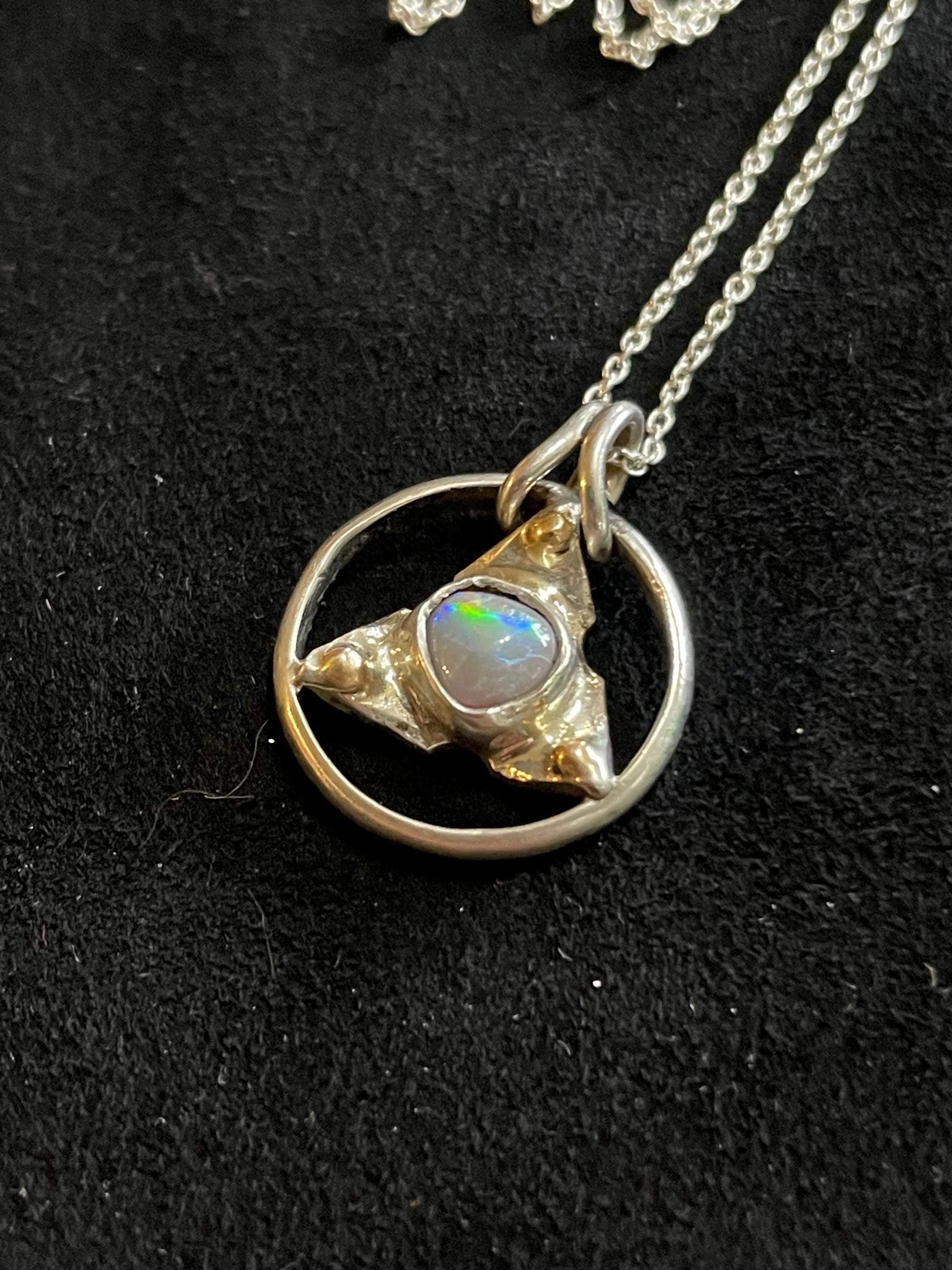 Portal Artifact: Sky- Argentium Silver, 14k Gold, Opal Pendant
