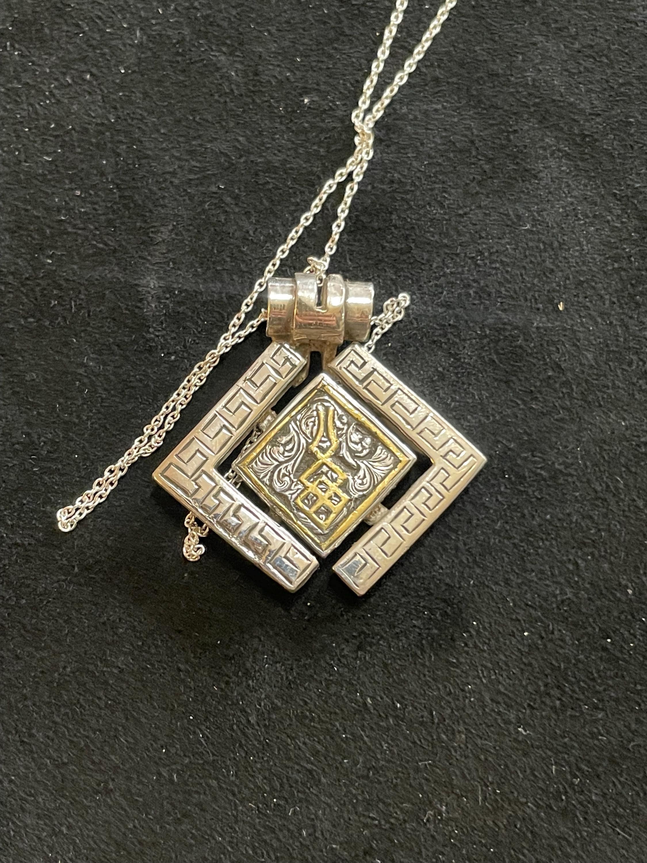 Tribute To Lolth- Pendant, Argentium Silver and 24k Gold Inlay