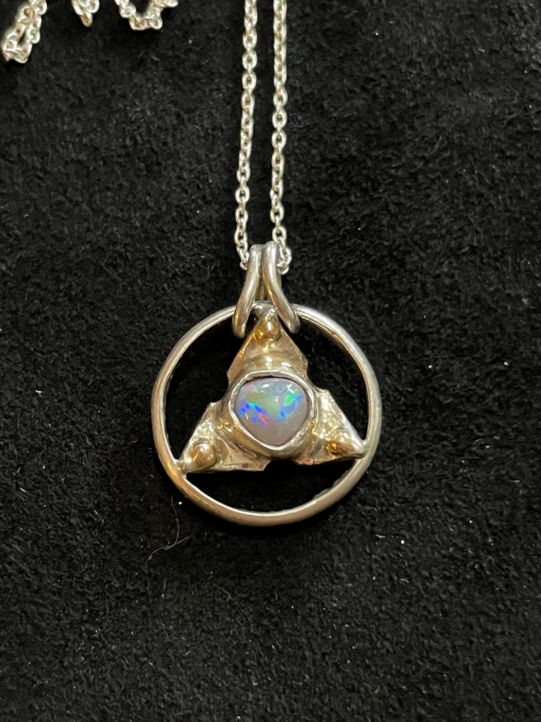 Portal Artifact: Sky- Argentium Silver, 14k Gold, Opal Pendant
